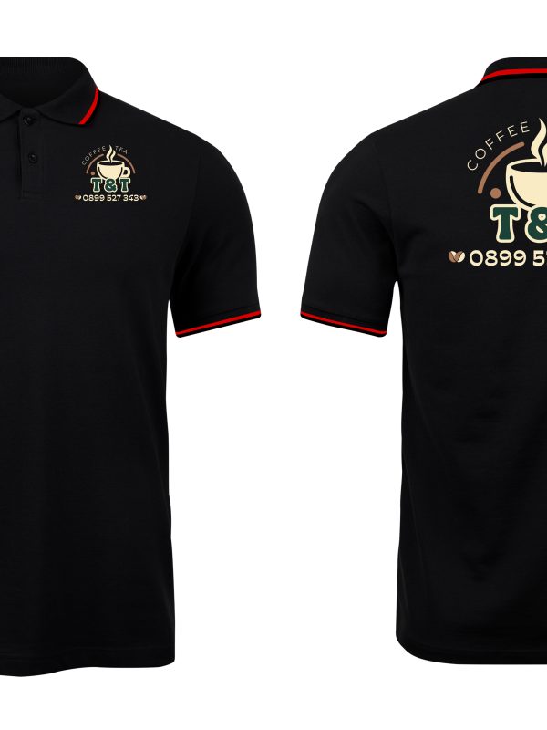 Áo thun đồng phục Polo T&T Coffee and Tea Đen Sọc Đỏ