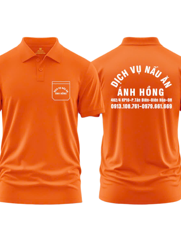 Áo thun đồng phục Polo Dịch Vụ Nấu Ăn Ánh Hồng Cam Sọc Trắng