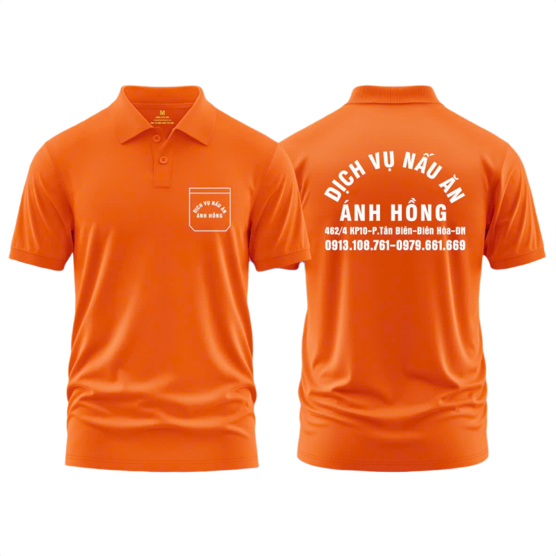 Áo thun đồng phục Polo Dịch Vụ Nấu Ăn Ánh Hồng Cam Sọc Trắng