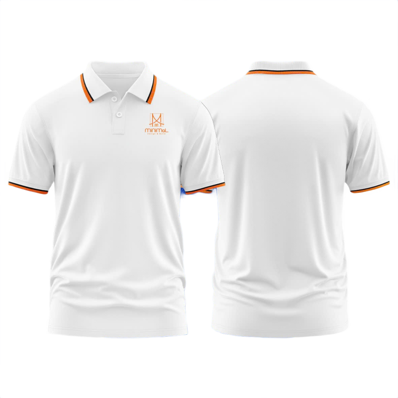 Áo thun đồng phục Polo công ty Minimal Design & Build Trắng Sọc Cam