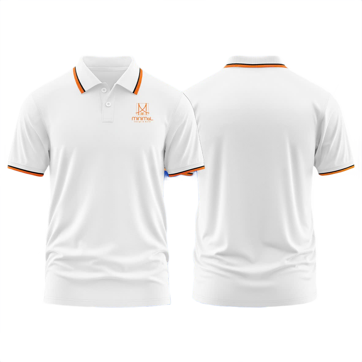 Áo thun đồng phục Polo công ty Minimal Design & Build Trắng Sọc Cam