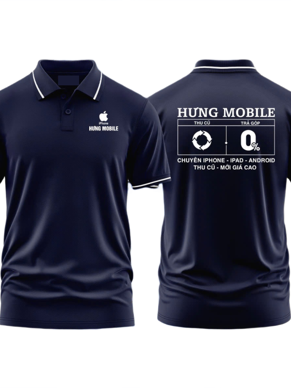 Áo thun đồng phục Polo Hưng Mobile Xanh Đen Sọc Trắng