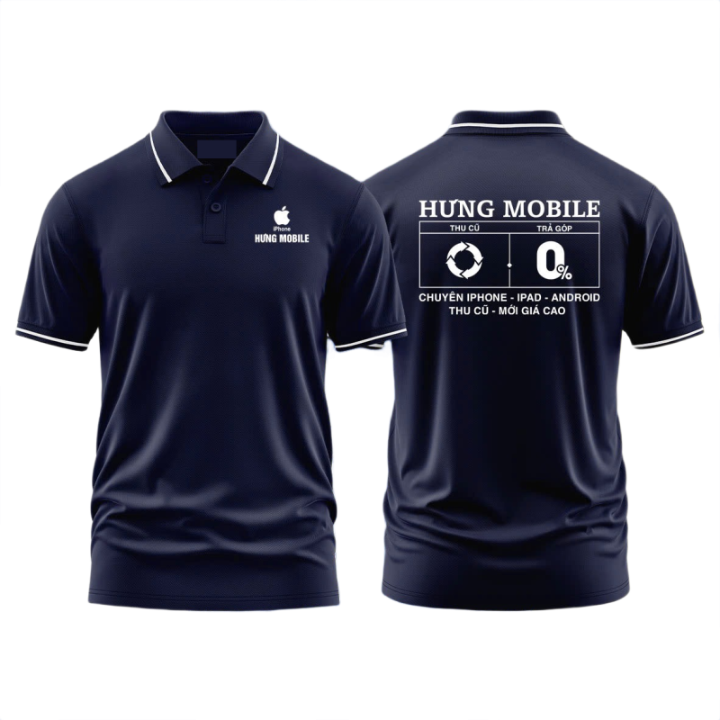 Áo thun đồng phục Polo Hưng Mobile Xanh Đen Sọc Trắng