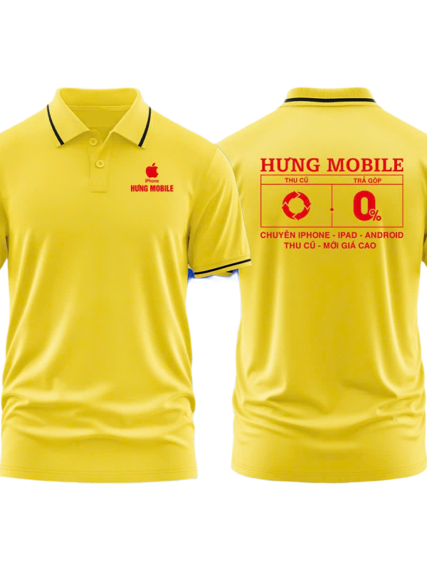 Áo thun đồng phục Polo Hưng Mobile Vàng Sọc Đen