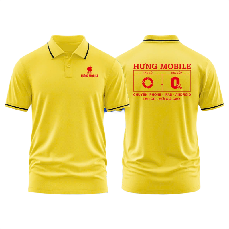 Áo thun đồng phục Polo Hưng Mobile Vàng Sọc Đen