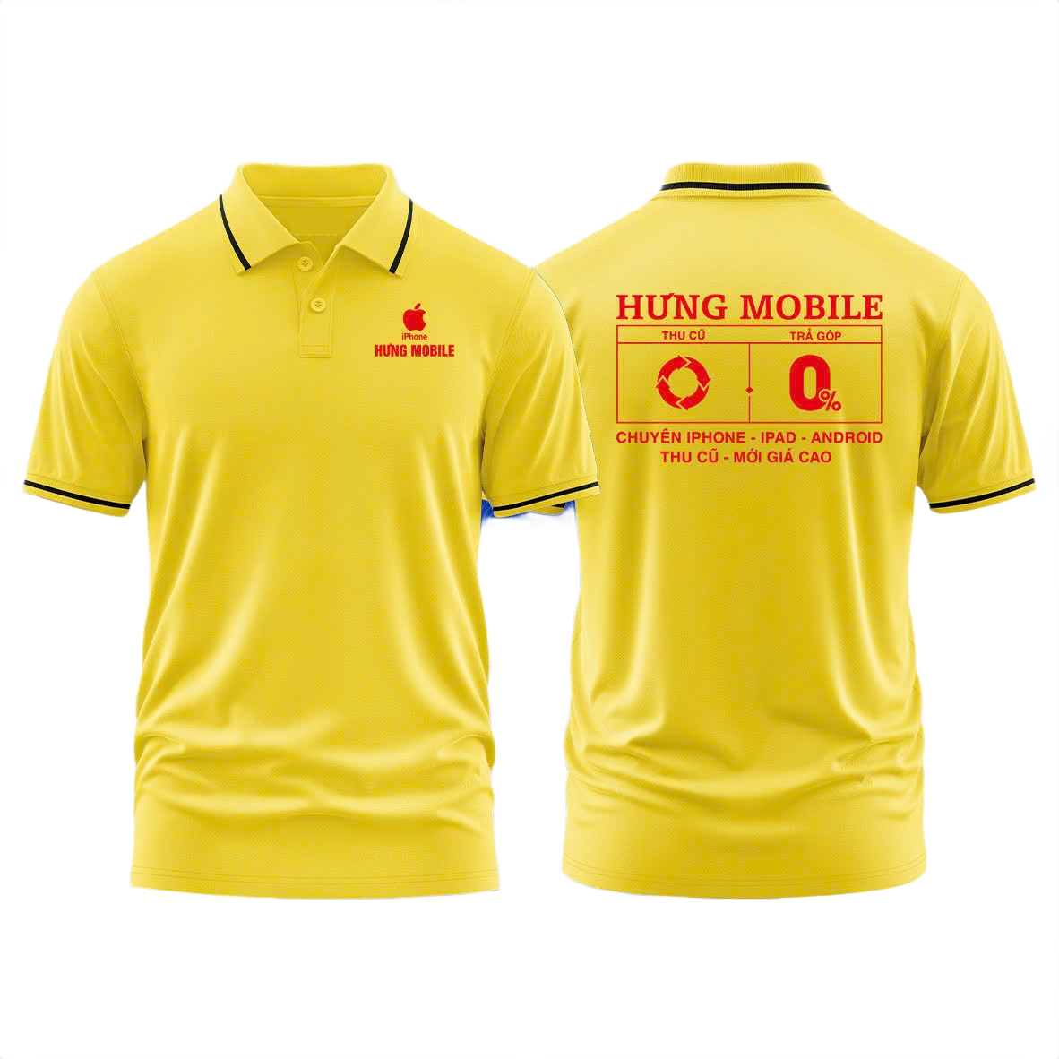 Áo thun đồng phục Polo Hưng Mobile Vàng Sọc Đen