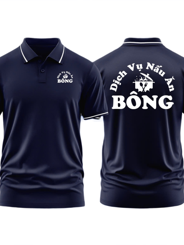 Áo thun đồng phục Polo Dịch Vụ Nấu Ăn Bông Xanh Đen Sọc Trắng