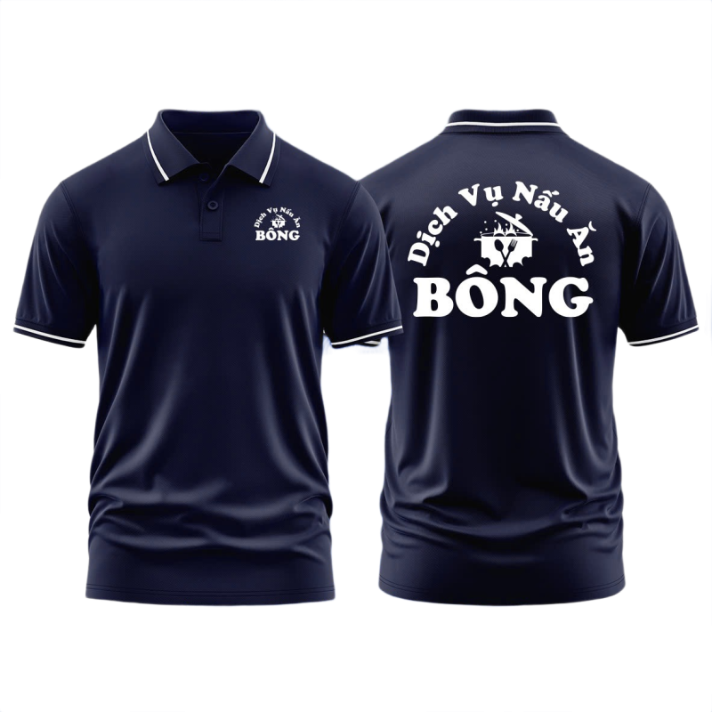 Áo thun đồng phục Polo Dịch Vụ Nấu Ăn Bông Xanh Đen Sọc Trắng