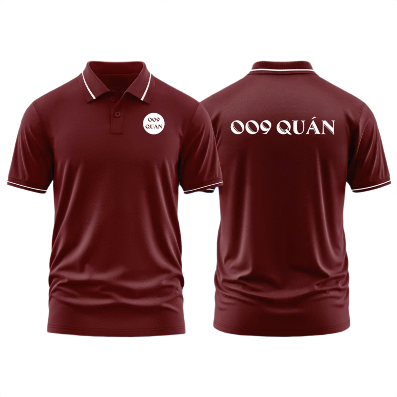 Áo thun đồng phục Polo 009 Quán Đỏ Đô Sọc Trắng