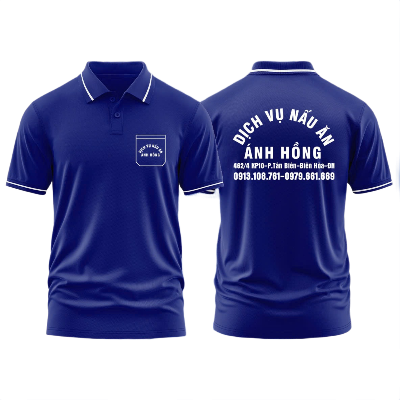 Áo thun đồng phục Polo Dịch Vụ Nấu Ăn Ánh Hồng Xanh Bích Sọc Trắng