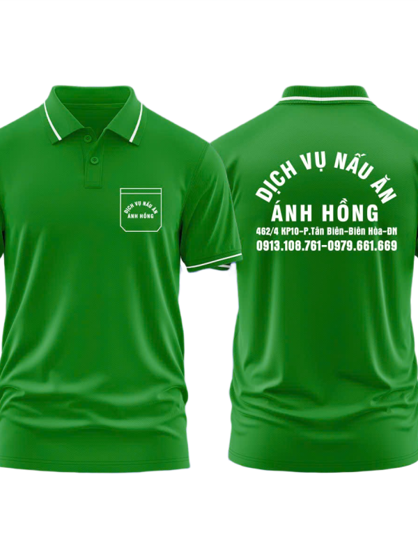 Áo thun đồng phục Polo Dịch Vụ Nấu Ăn Ánh Hồng Xanh Két Sọc Trắng