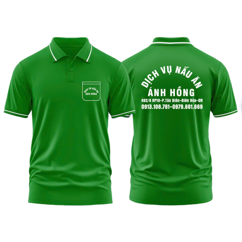 Áo thun đồng phục Polo Dịch Vụ Nấu Ăn Ánh Hồng Xanh Két Sọc Trắng