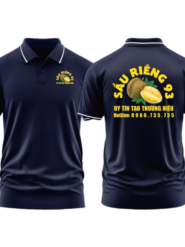 Áo thun đồng phục Polo Sầu Riêng 93 Xanh Đen Sọc Trắng