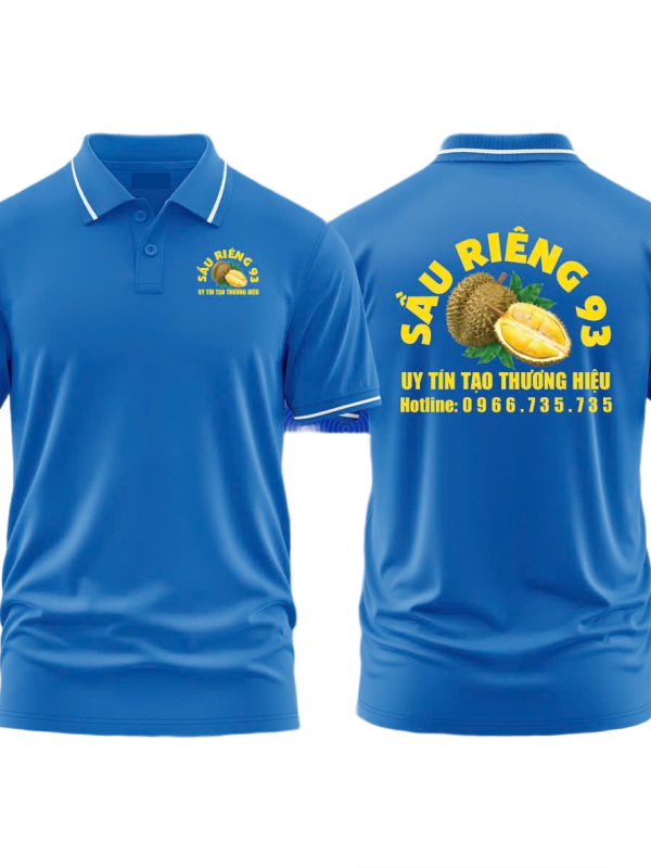 Áo thun đồng phục Polo Sầu Riêng 93 Xanh Dương Sọc Trắng