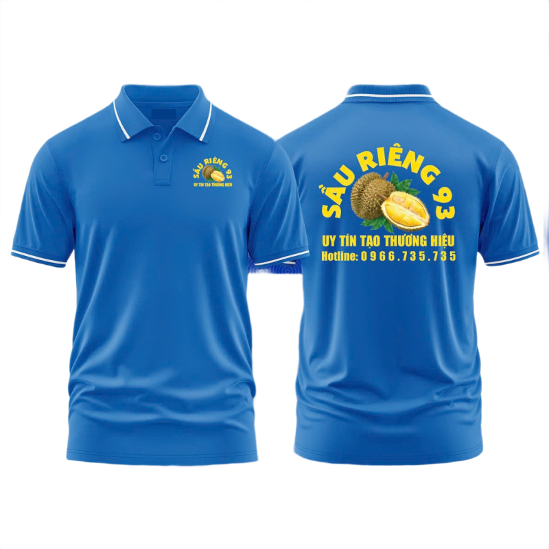 Áo thun đồng phục Polo Sầu Riêng 93 Xanh Dương Sọc Trắng