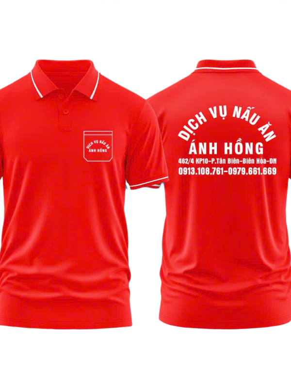 Áo thun đồng phục Polo Dịch Vụ Nấu Ăn Ánh Hồng Đỏ Sọc Trắng