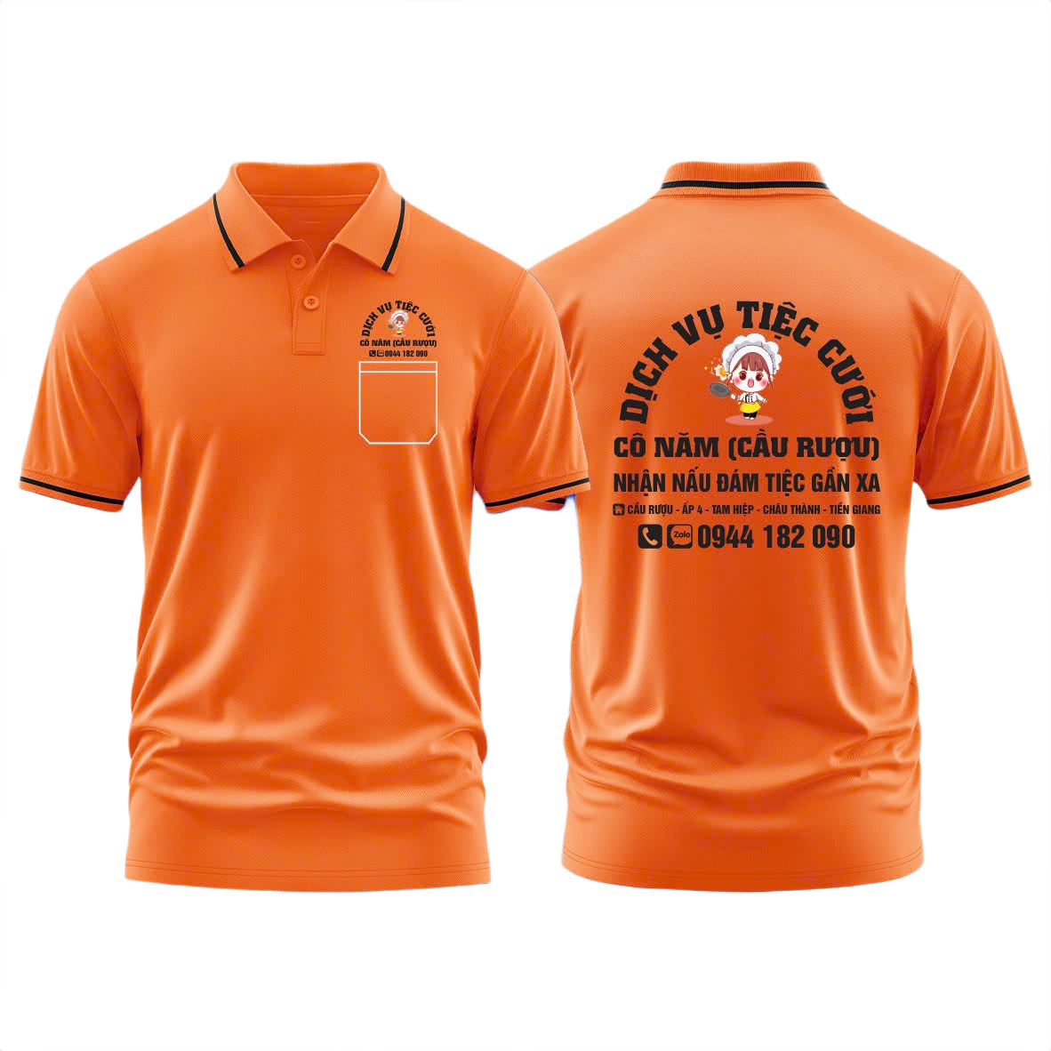 Áo thun đồng phục Polo Dịch Vụ Tiệc Cưới Cô Năm Cầu Rượu