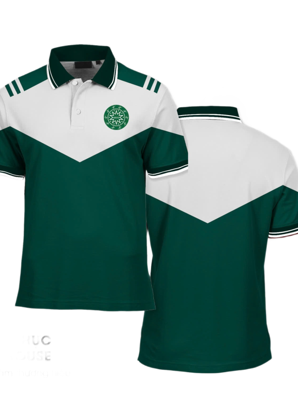 Áo thun đồng phục Polo Trắng Phối Xanh Lá Cây In Logo Ngực