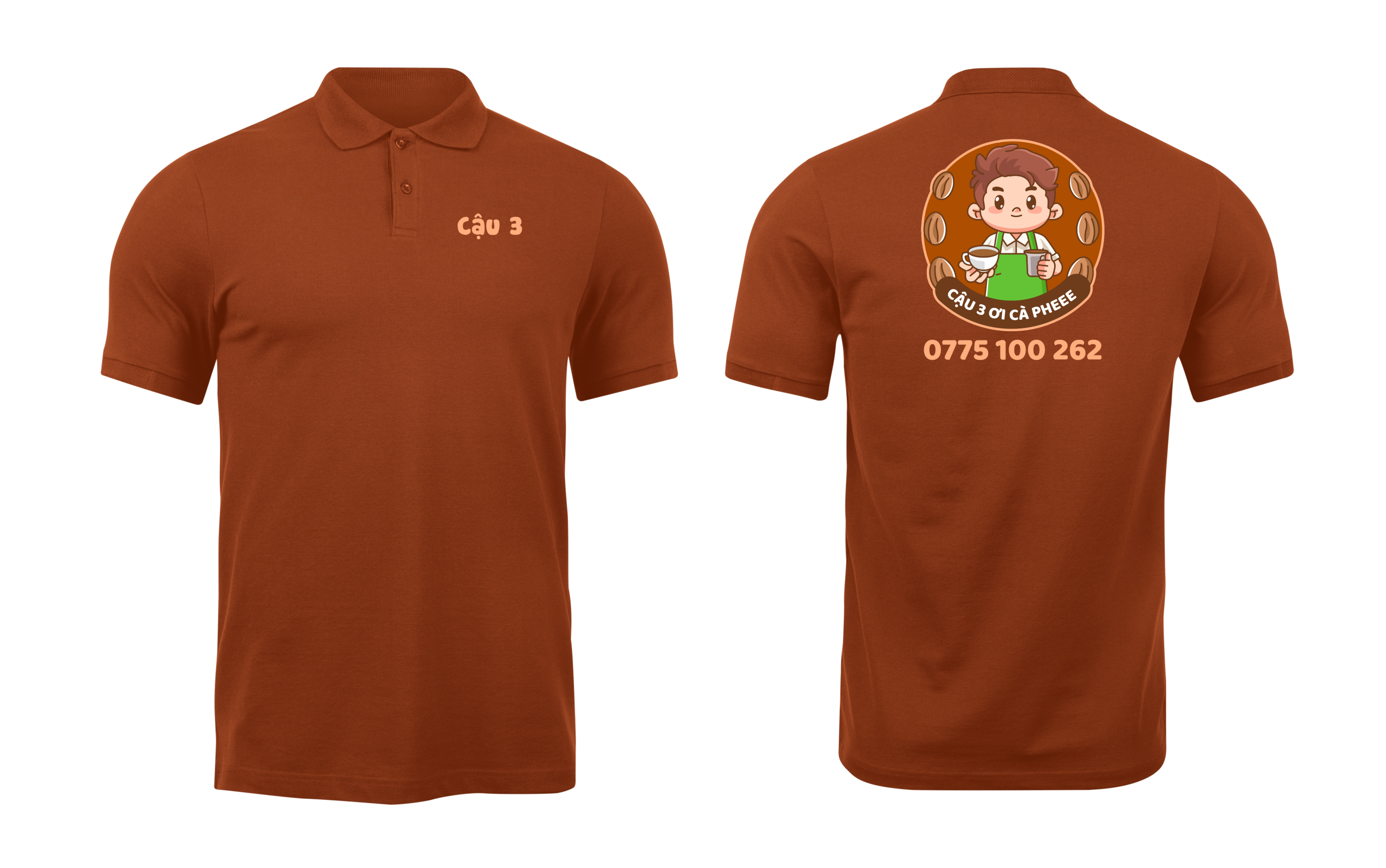 Áo thun đồng phục Polo Cậu 3 Ơi Café Nâu