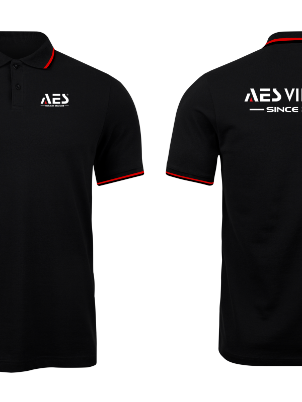 Áo thun đồng phục Polo Đèn AES Việt Nam Đen Sọc Đỏ