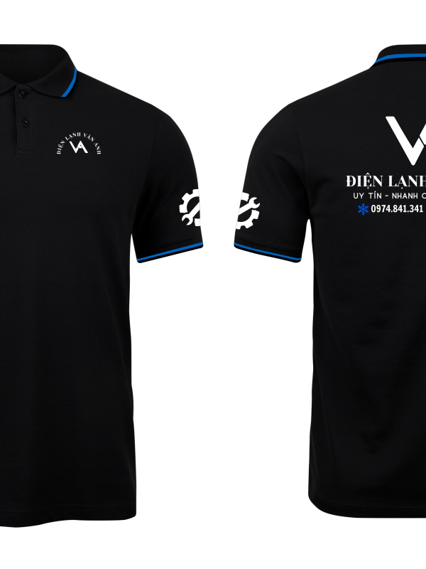 Áo thun đồng phục Polo Điện Lạnh Vân Anh Đen Sọc Đỏ