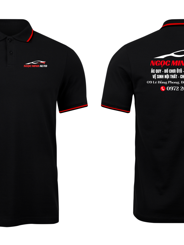 Áo thun đồng phục Polo Ngọc Minh Auto Đen Sọc Đỏ