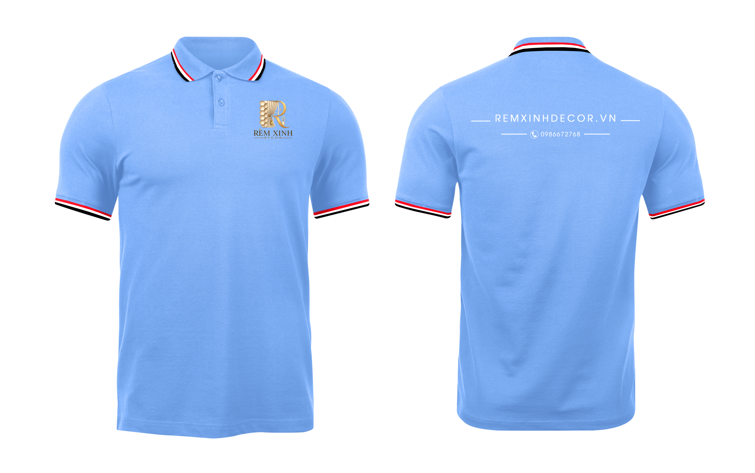 Áo thun đồng phục Polo Rèm Xinh Màu Thiên Thanh